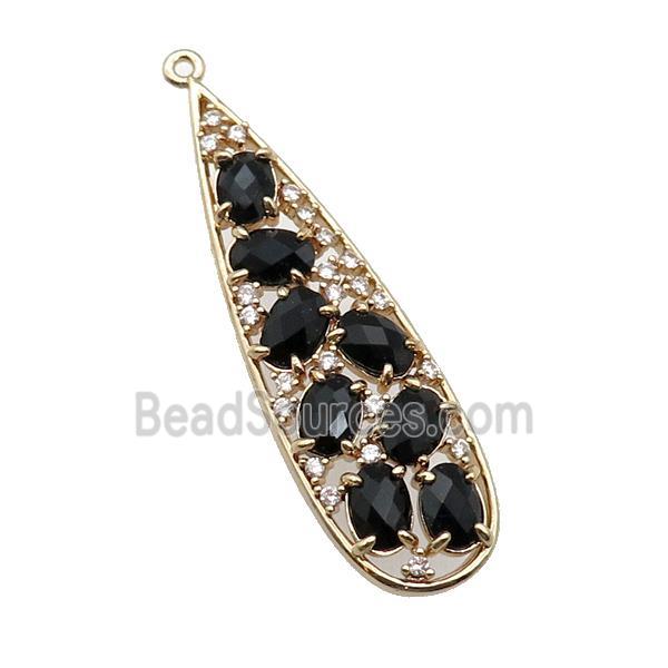 copper teardrop pendant pave black Cat Eye Crystal, gold plated