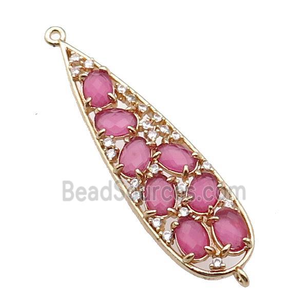 copper teardrop connector pave hotpink Cat Eye Crystal, gold plated