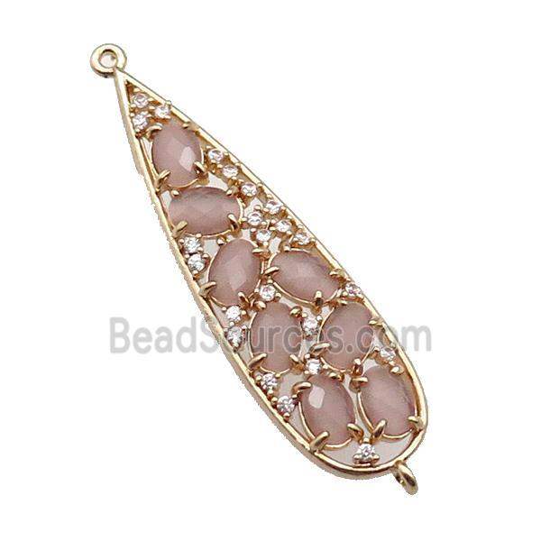 copper teardrop connector pave Cat Eye Crystal, gold plated