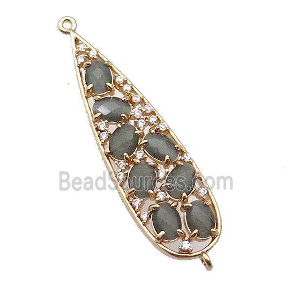 copper teardrop connector pave gray Cat Eye Crystal, gold plated