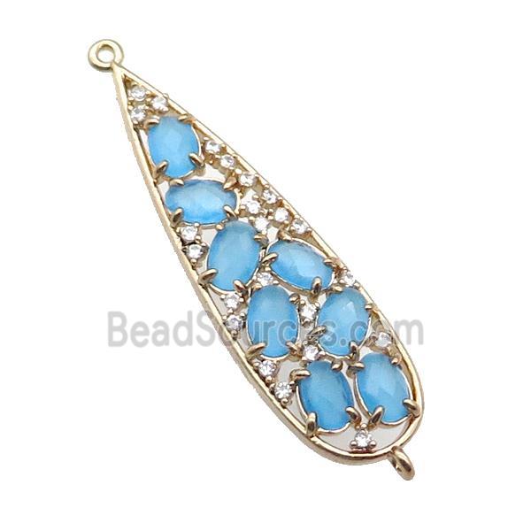 copper teardrop connector pave blue Cat Eye Crystal, gold plated