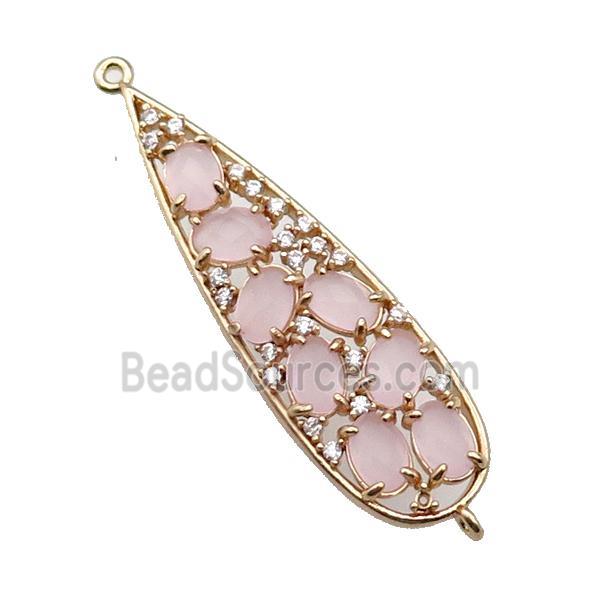 copper teardrop connector pave pink Cat Eye Crystal, gold plated