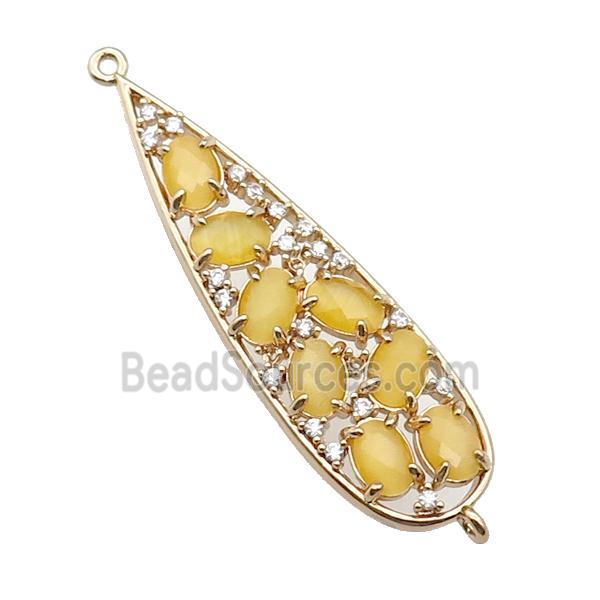 copper teardrop connector pave yellow Cat Eye Crystal, gold plated