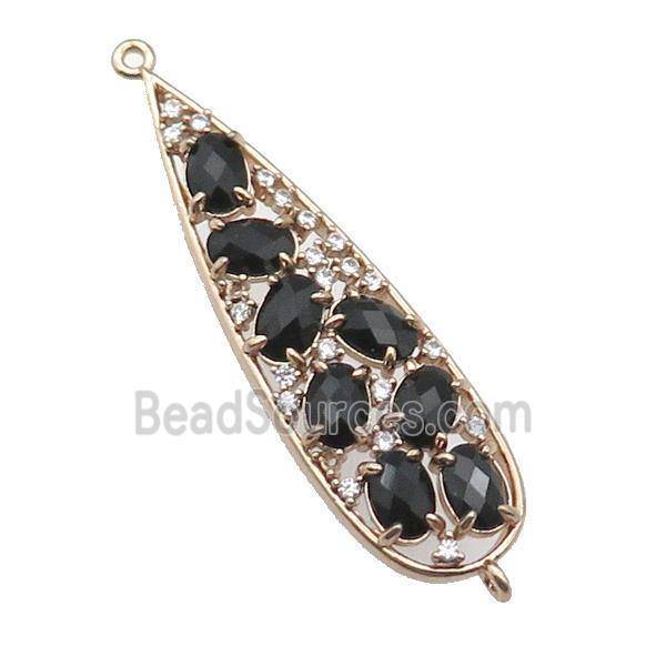 copper teardrop connector pave black Cat Eye Crystal, gold plated