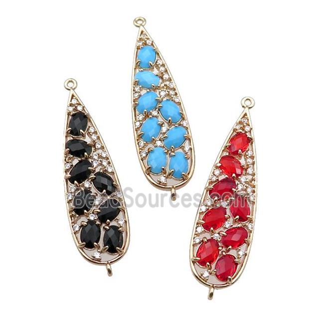 copper teardrop connector pave Cat Eye Crystal, gold plated, mixed