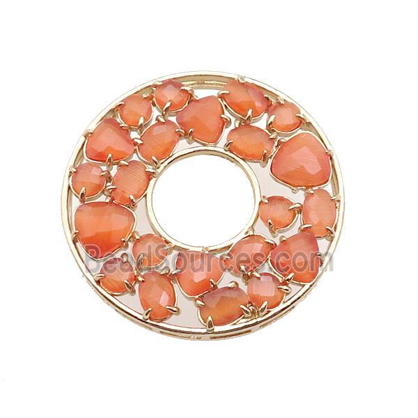 copper donut pendant pave orange Cat Eye Crystal, gold plated