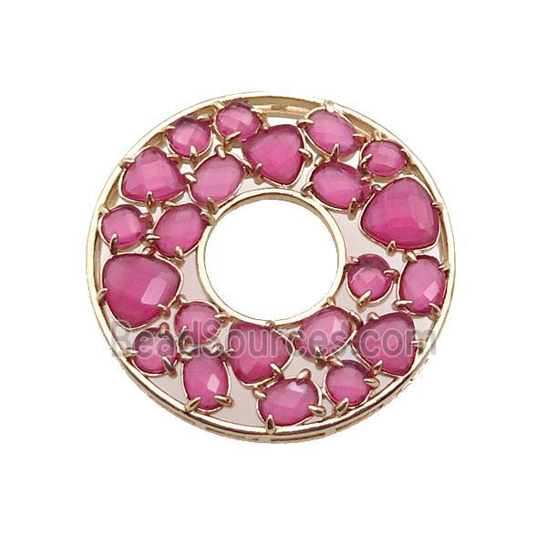 copper donut pendant pave hotpink Cat Eye Crystal, gold plated