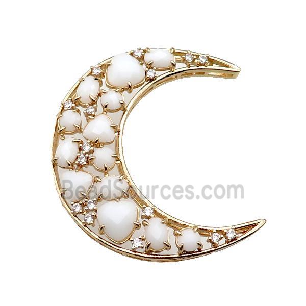 copper Moon pendant pave white Cat Eye Crystal, gold plated