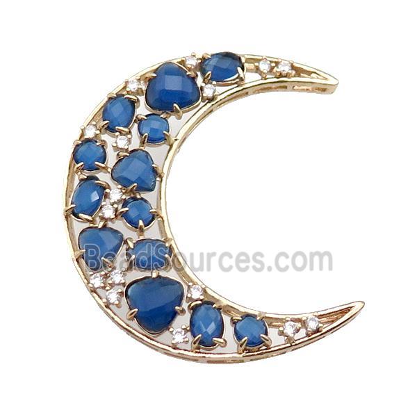 copper Moon pendant pave blue Cat Eye Crystal, gold plated