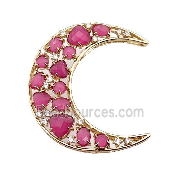 copper Moon pendant pave hotpink Cat Eye Crystal, gold plated