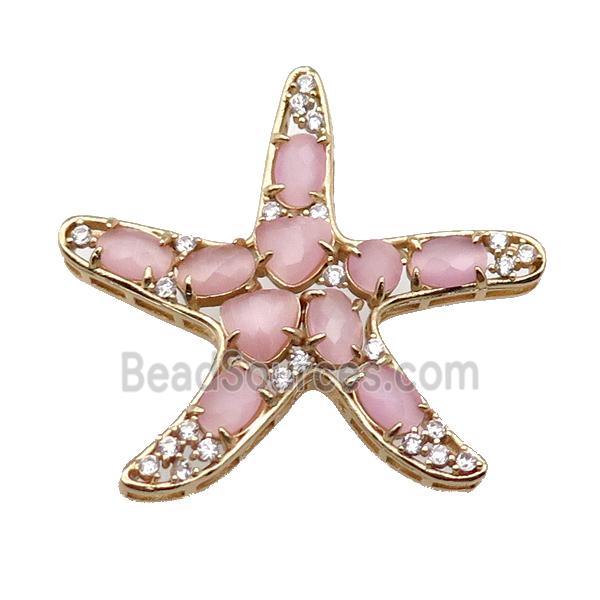 copper Star pendant pave pink Cat Eye Crystal, gold plated