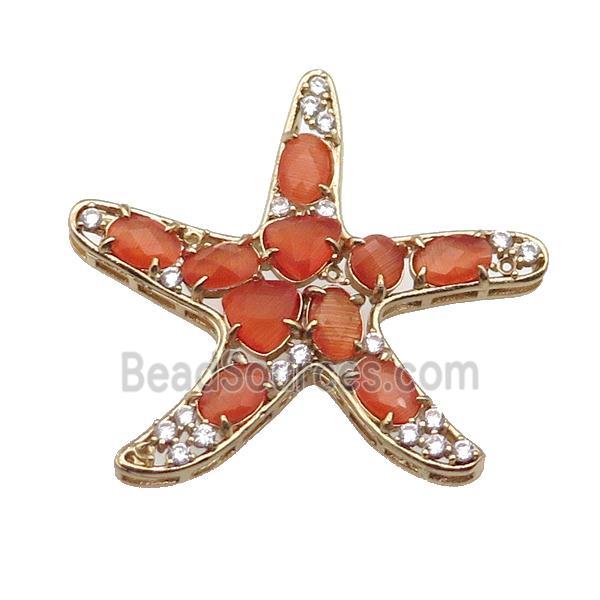 copper Star pendant pave orange Cat Eye Crystal, gold plated