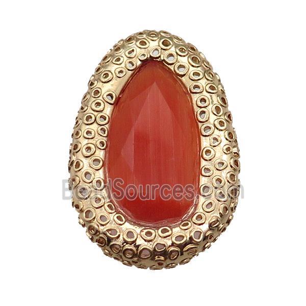 copper oval beads pave orange Cat Eye Crystal, gold plated