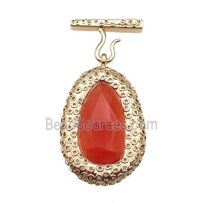 copper oval pendant pave orange Cat Eye Crystal, gold plated