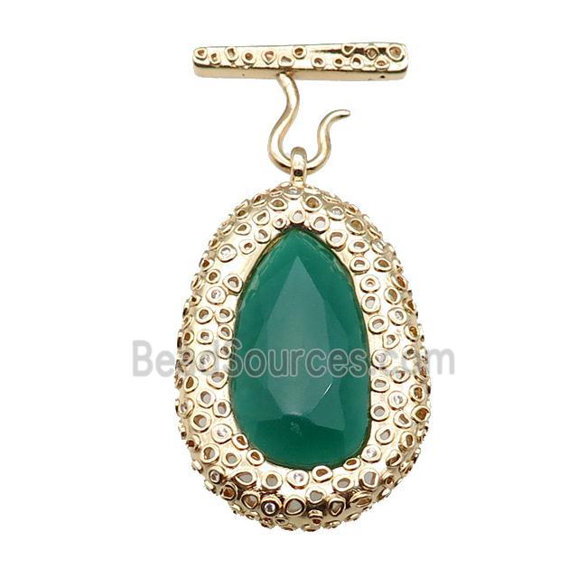 copper oval pendant pave green Cat Eye Crystal, gold plated