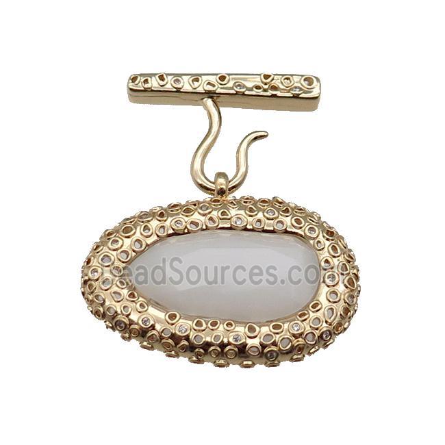 copper oval pendant pave white Cat Eye Crystal, gold plated