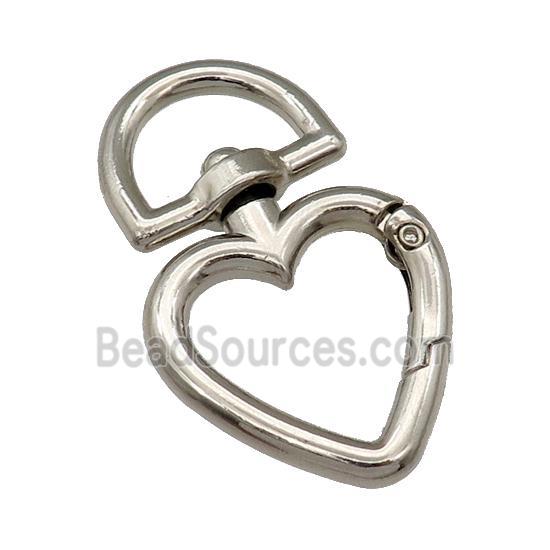 Alloy Carabiner Clasp, heart, platinum plated