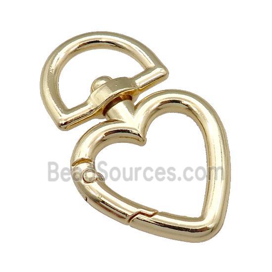 Alloy Carabiner Clasp, heart, gold plated