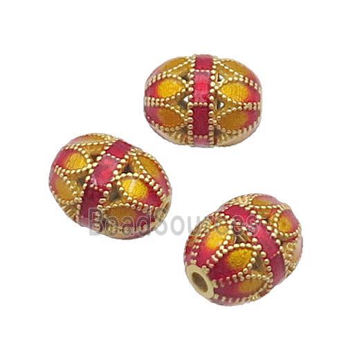 Copper Lotus Beads Orange Cloisonne Flower Gold Plated