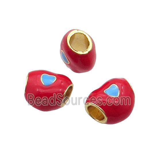 Alloy Heart Beads Red Enamel Large Hole Gold Plated