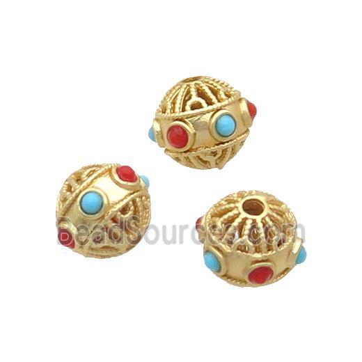 Copper Round Beads Enamel Hollow Gold Plated