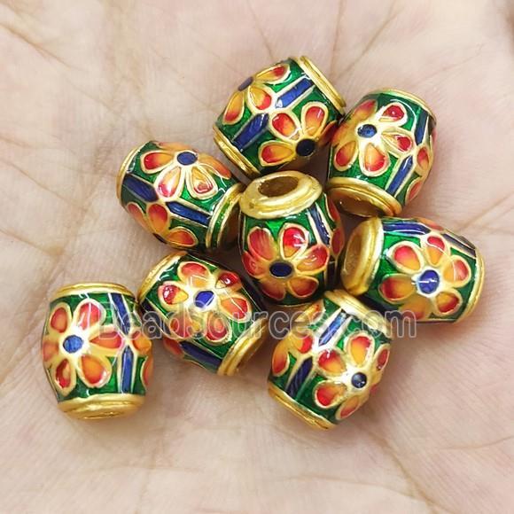 Alloy Barrel Beads Multicolor Enamel Large Hole Gold Plated