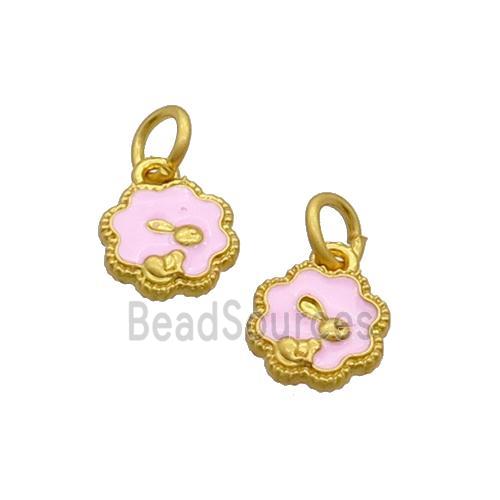 Alloy Rabbit Pendant Pink Enamel Duck Gold