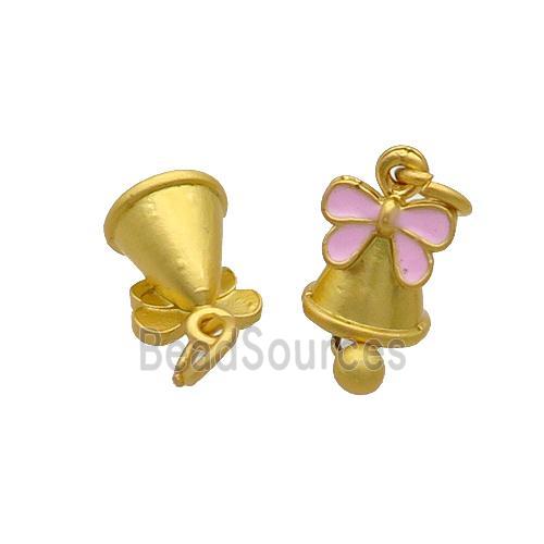 Alloy Bell Pendant Pink Enamel Duck Gold