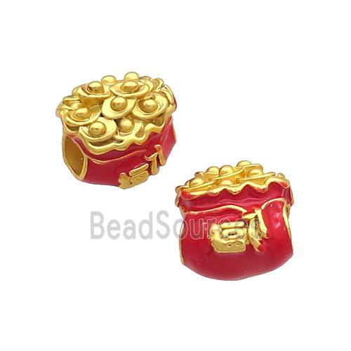 Alloy Beads Red Enamel Large Hole Duck Gold