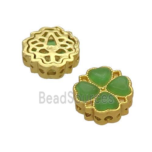 Alloy Clover Beads Pave Jade Duck Gold