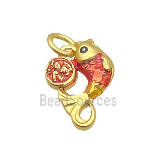 Alloy Fish Pendant Red Enamel Duck Gold