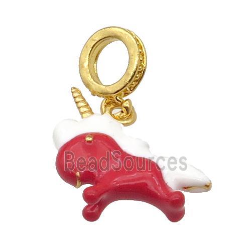 Alloy Unicorn Charm Pendant White Red Enamel Matte Gold