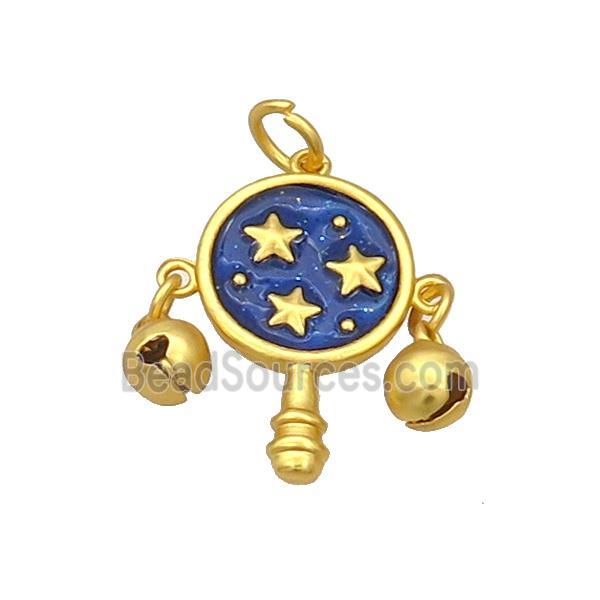 Alloy Pendant Chinese Bell Blue Enamel Duck Gold