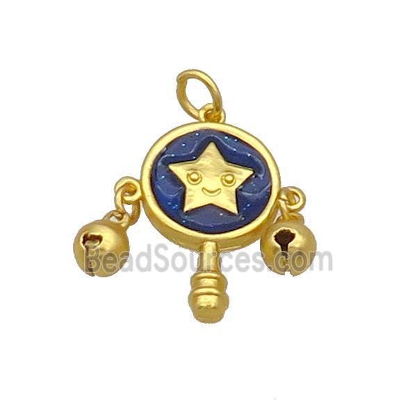 Alloy Pendant Chinese Bell Blue Enamel Duck Gold