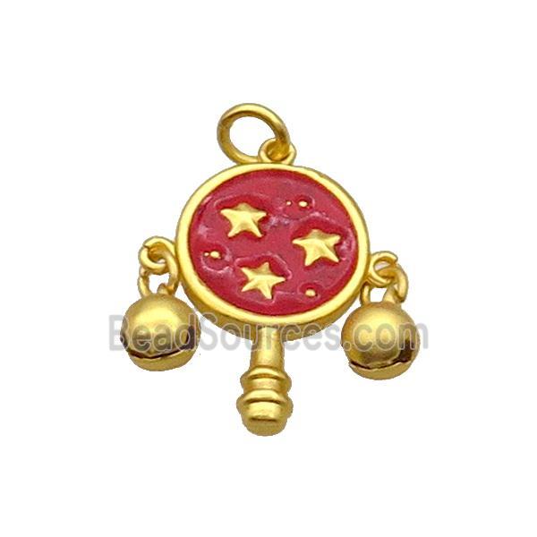 Alloy Pendant Chinese Bell Red Enamel Duck Gold