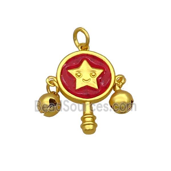 Alloy Pendant Chinese Bell Red Enamel Duck Gold