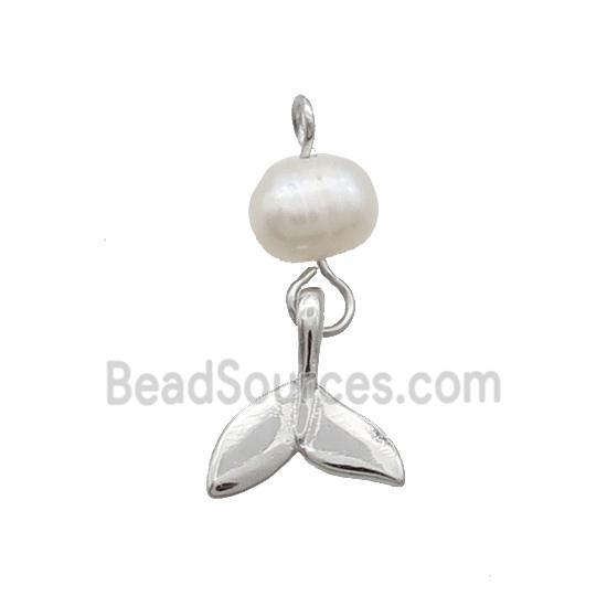 Copper Shark-tail Pendant With Pearl Platinum Plated