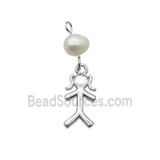 Copper Girl Kids Pendant With Pearl Platinum Plated