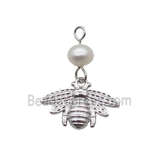 Copper Honeybee Pendant With Pearl Platinum Plated