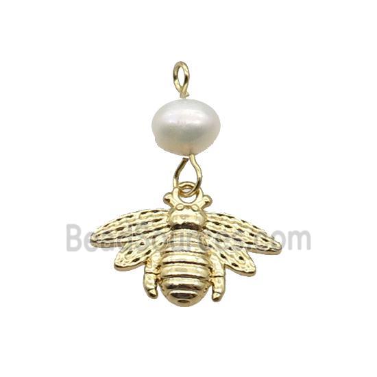 Copper Honeybee Pendant With Pearl Gold Plated