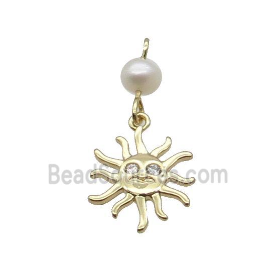 Copper Sun Pendant Pave Zircon With Pearl Gold Plated