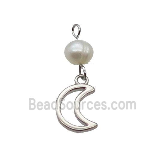 Copper Moon Pendant With Pearl Platinum Plated