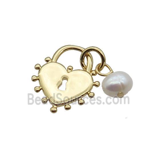 Copper Lock Pendant With Pearl Heart Gold Plated