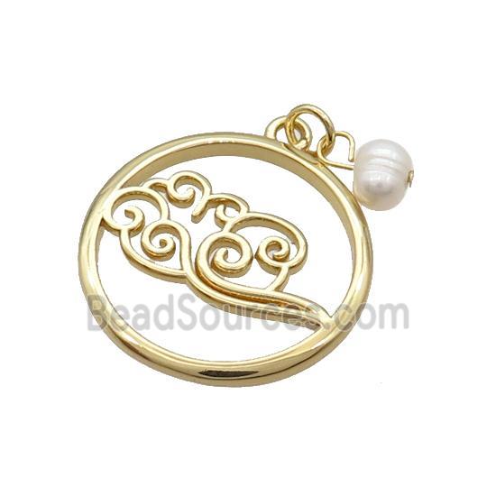 Copper Pendant With Pearl Lucky Cloud Circle Gold Plated