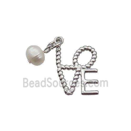 Copper LOVE Pendant With Pearl Platinum Plated