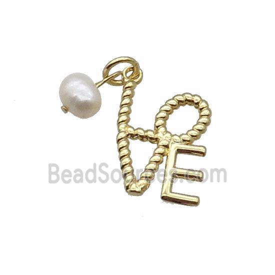 Copper LOVE Pendant With Pearl Gold Plated