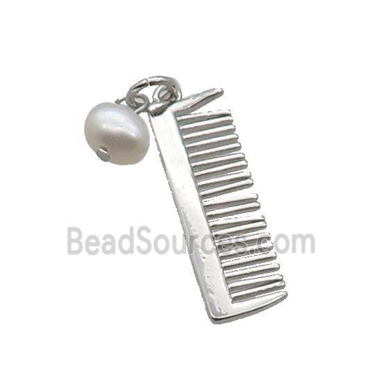 Copper Comb Pendant With Pearl Platinum Plated