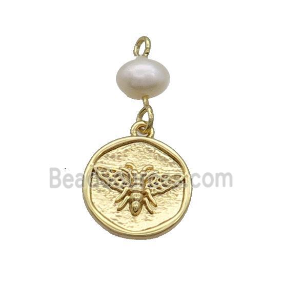 Copper Honeybee Pendant With Pearl Gold Plated