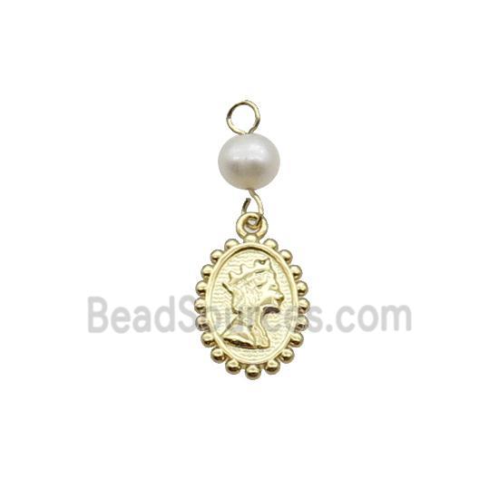 Copper Queen Pendant With Pearl Gold Plated