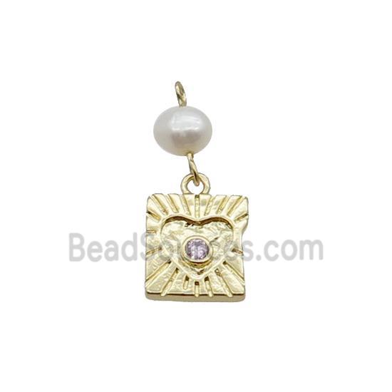 Copper Heart Pendant Pave Zircon With Pearl Gold Plated